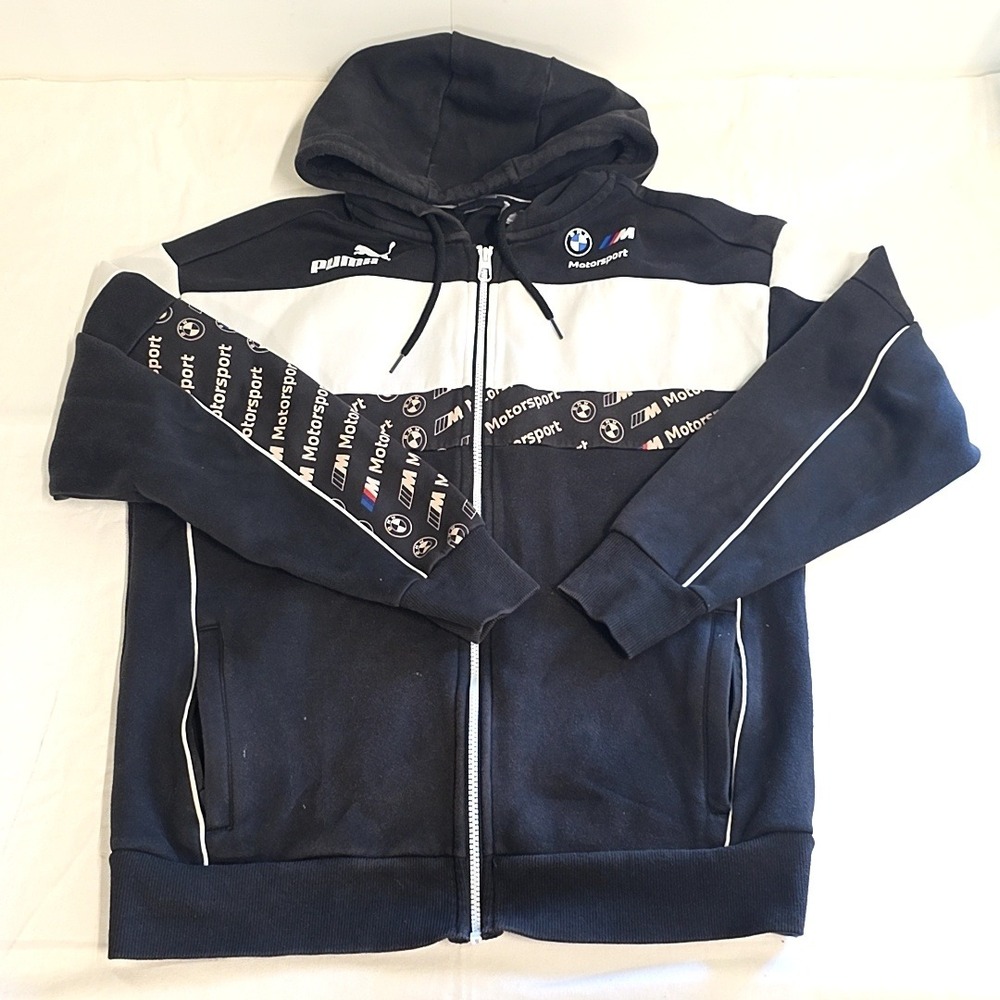 Puma BMW M Motorsport Hoodie Mens M Black White Zip Up Sweatshirt